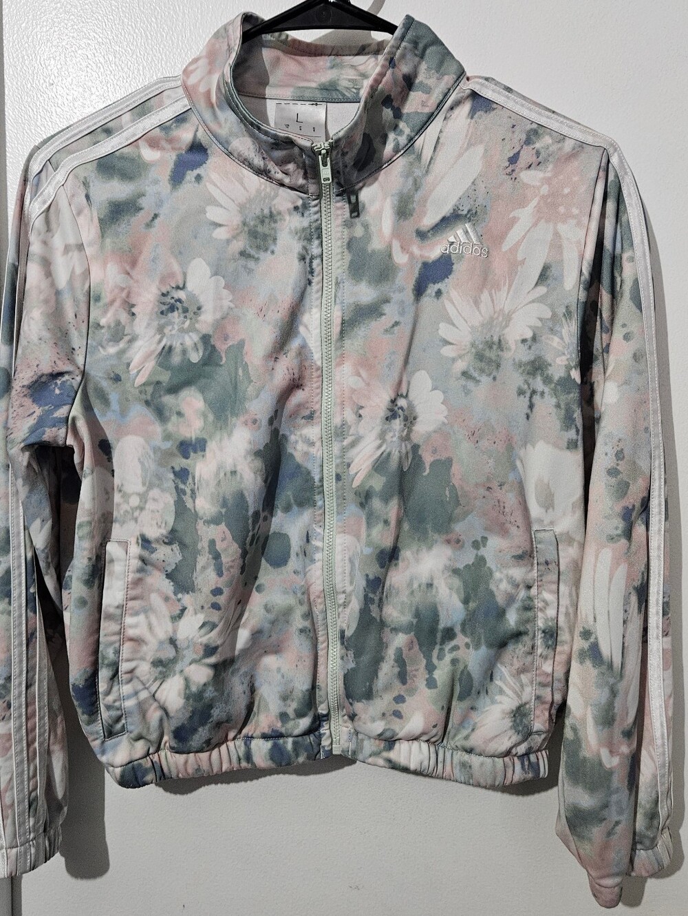 Adidas Girls Floral Pastel Bomber Jacket - Pink, Green, Blue And White L 14